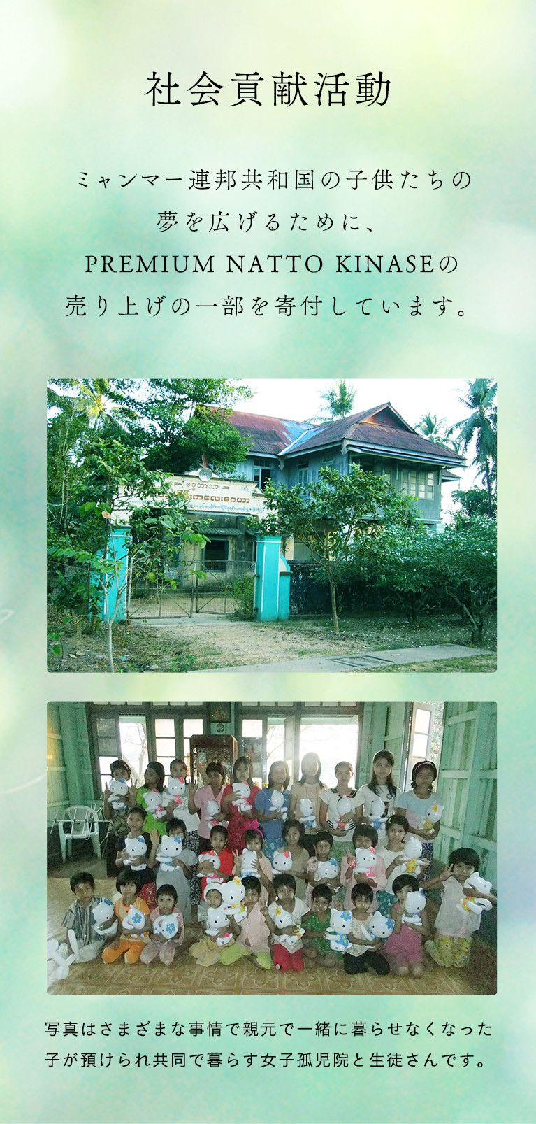 社会貢献活動 ビー・エッチはミャンマー連邦共和国の子供たちの夢を広げるために、売り上げの一部を寄付する活動を行っています。